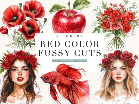 Download Red Color Fussy Cuts Stickers - Sticker Collection